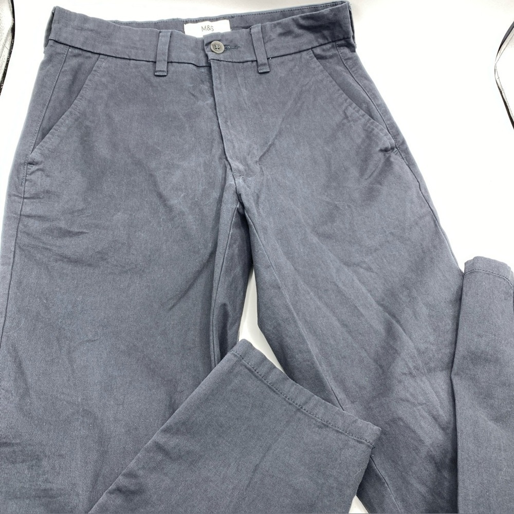 M&S Pants Chino straight leg modern slim fit trousers Career Casual 28/29 Blue